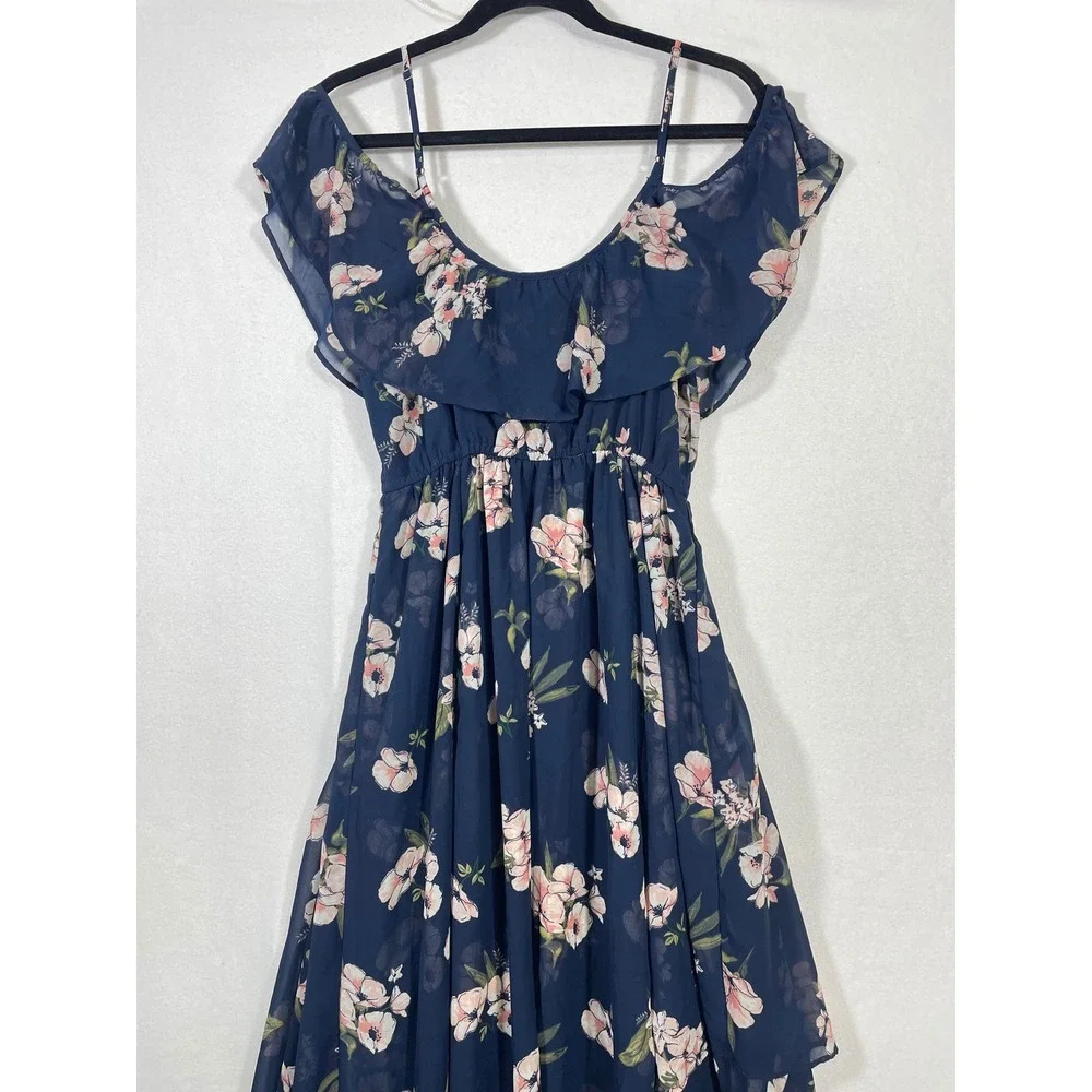 Abercrombie Fitch Women‎ Dress Size M Navy Floral Cold Shoulder Ruffle Maxi Wrap